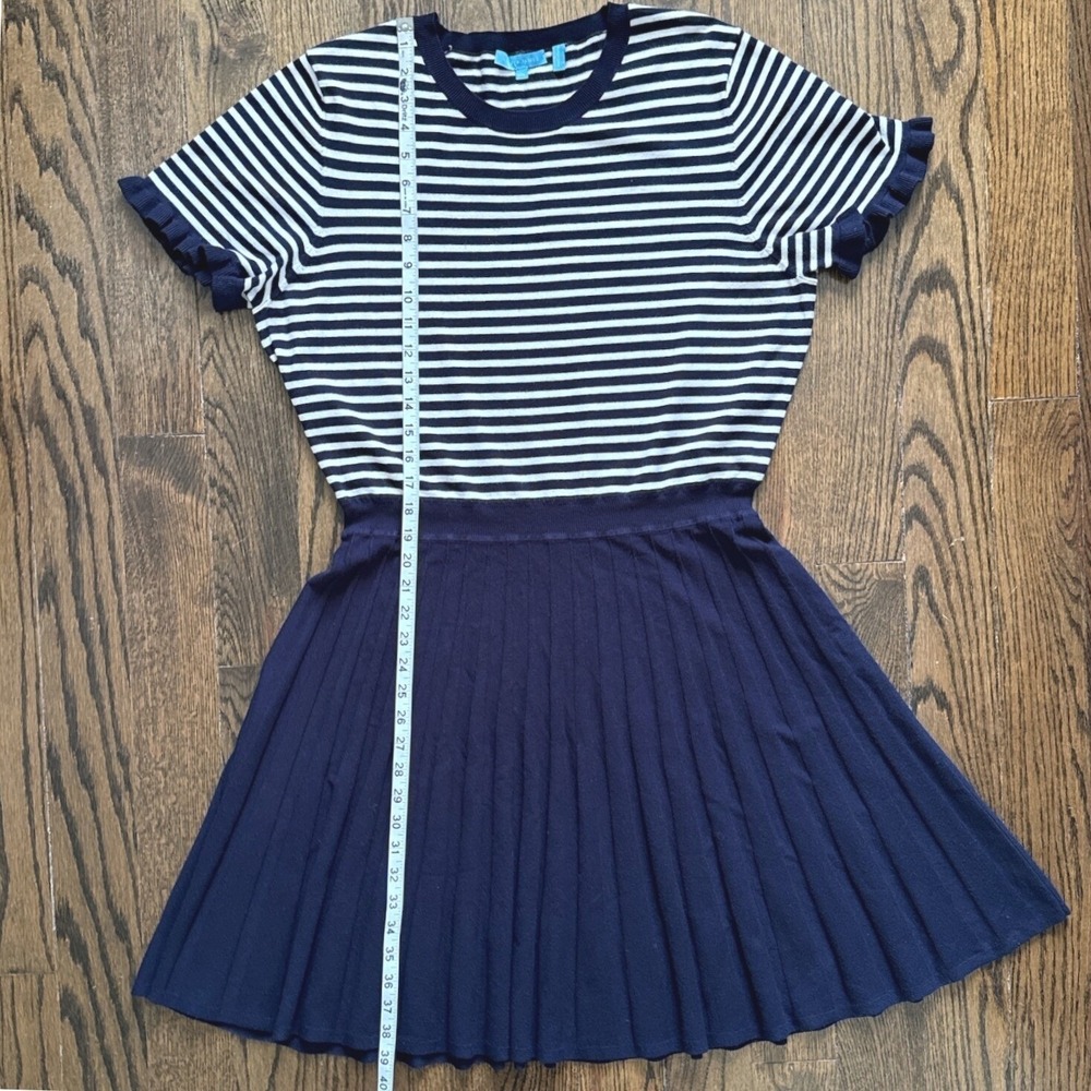 Draper James Knit Dress XXL Nautical Striped Ruffle Sleeve Pleated Skirt Stretch - Picture 10 of 13
